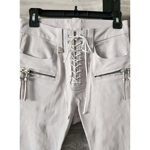 Ben Traverniti UNRAVEL PROJECT Ice Gray Leather Lace-Up Crop Pants Size 27 $2170 - Picture 3 of 8